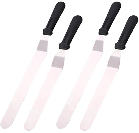 4 Palette Knives for Baking, Cake Decorating Palette Knife Set with Stainless Steel Blades, 32.3 cm & 27.2 cm Offset Spatula for Icing, Frosting, Painting, and Baking Tools