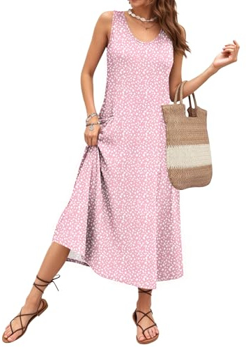 AUSELILY Robe Longue d'été pour Femme sans Manches et Coupe évasée