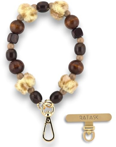 RATASK Beaded Wrist Strap Bracelet, Acrylic Beaded Mobile Phone Strap, Keychain Accessory, Decorative Pendant, Made with Durable Metal String for Extra Strength and Security (Vintage Fur)