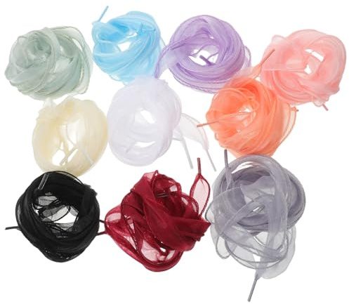 JOYOFREELY 10 Par Satinband Skosnören Organza Snören för Sneakers Kvinnor Slitstarka Färgglada Skosnören för Skola Fest Bröllop och Vardagsbruk