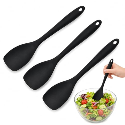 Kochlöffel Kunststoff,3 Stück SilikonKochlöffel,Kochlöffel,AntihaftKochlöffel, Silikon Rührlöffel Für Küche, Kochen, Backen, Rühren, Hitzebeständige Antihaft (Schwarz)