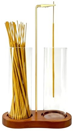 Räucherstäbchen Halter mit 2 Abnehmbarem Aschefänger Aus Holz Rund Basis | Metallzange zum Sauberen Räuchern, Umgedrehter Räuchergefäß Räucherstäbchenhalter Incense Sticks Holder für Room