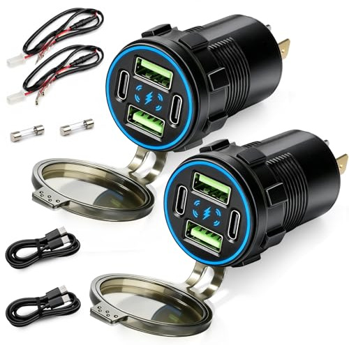 SRunDe 2 Pièces 132W 4 Port Prise USB 12V Double USB-A 36W&Double USB-C 30W | Chargeur Telephone Voiture Prise 12v Camping Car Encastrable Port usb Moto Etanche Remplacement Chargeur Allume Cigare