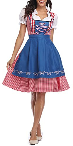 Dghisre 3Pcs Oktoberfest Outfits Women Halloween Costume Set Dirndl Dresses (Blue, XXL)