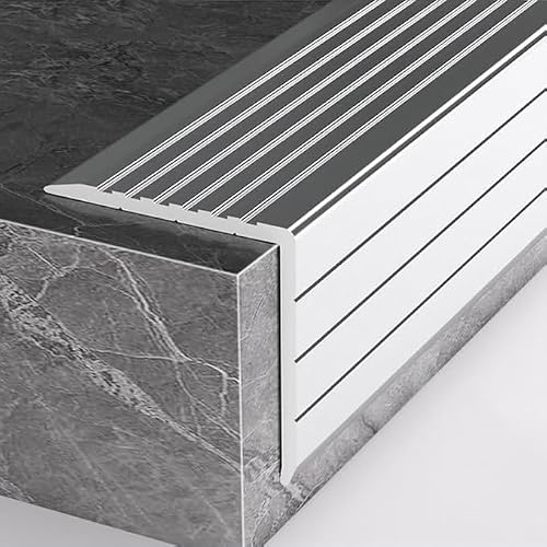 Aluminum stair nosing profile 90cm stainless steel look - non-slip L-shape anti-slip step edge protection strip for indoor and outdoor use(60x60mm Thick 1.5mm)