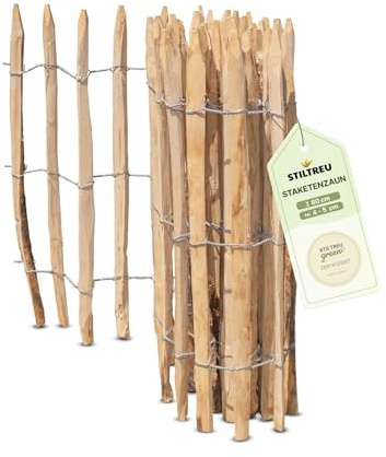 STILTREU Französischer Premium Staketenzaun Kastanie - Länge 5 Meter, Höhe 80 cm, Lattenabstand 4-5 cm
