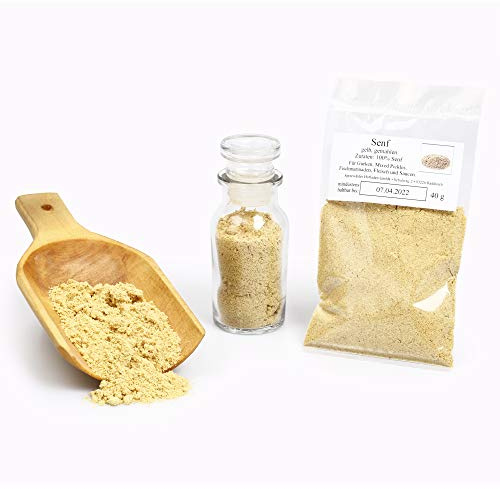 Senf gelb, Senfsaat gelb gemahlen, Senfkörner weiss, Senfpulver, gelbes Pulver, Mustard Powder, glutenfrei, 40g