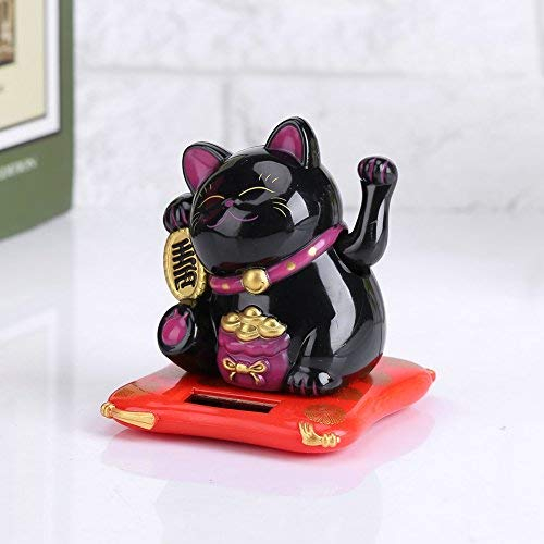 Jadeshay Winkekatze Solarbetriebene Winkekatze Glückskatze Süße Solar Glückbringen für Schreibtisch Wohnaccessoires Dekoration (Color : Black)
