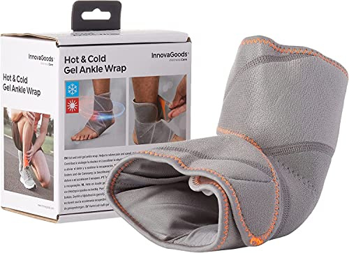 InnovaGoods - Cavigliera in Gel Effetto Caldo e Freddo, Allevia Dolore e Infiammazioni, Ergonomica e Traspirante, Antibatterica, Multifunzionale, Nylon, Grigio, Taglia 2