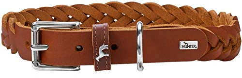 Hundehalsband, aus robustem, geschmeidigem Rindsleder, handgeflochten, Farbe Cognac, Größe M