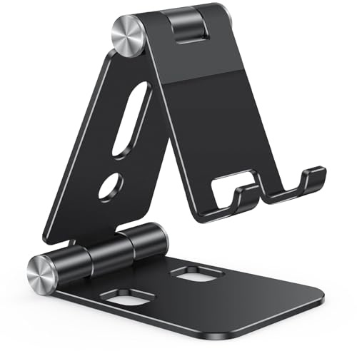 OMOTON Foldable Cell Phone Stand, C4 Portable Aluminum Phone Holder, Adjustable Phone Dock Cradle Compatible with iPhone 17/16/15 Pro Max, Samsung Galaxy, Small Tablets and Other Phones, Black
