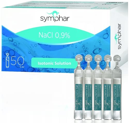 Saline Solution 0.9% Isotonic Sodium Chloride NaCl - Inhalation Saline Solution - 50 x 5 ml Unit Dose Vials, by SYMPHAR