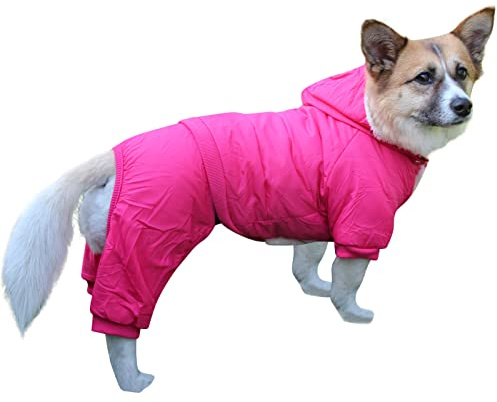 JoyDaog Hundemantel mit Fleece-Futter und abnehmbarer Kapuze und abnehmbaren Hinterbeinen, warme Welpenjacke im Winter (Rosa)