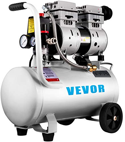 VEVOR Compressore d'aria senza olio, 25 l, compressore d'aria orizzontale, basso rumore, motore in rame, adatto per la riparazione domestica/gonfiaggio di pneumatici, pulizia riscaldamento a pavimento