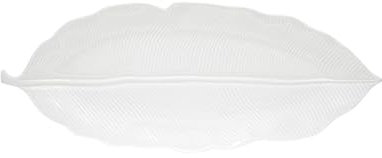 COFFRET PLAT A SERVIR 39X16CM FORME FEUILLE BANANIER EN PORCELAINE BLANC