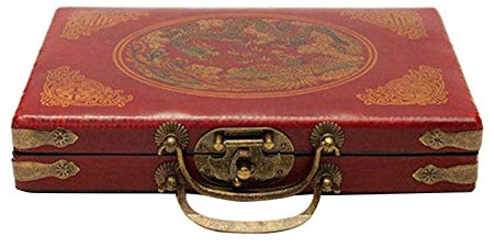 Tragbares Mahjong Spielset, 144 Fliesen Mah-Jong Set, Vintage Mahjong Ledertragetasche