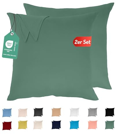 Livessa 2er Set Kissenbezug 80x80 aus%100 Baumwolle Jersey Stoff - Verdeckter Reißverschluss, Kopfkissenbezug 80x80 cm, Kissenhülle, Ultra weich und atmungsaktiv, Oeko-Tex Zertifiziert