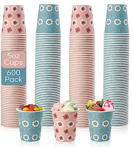 TV TOPVALUE 600 Pack 5oz Paper Cups, Bathroom Cups, Mini Mouthwash Cups, Colorful Disposable Cups, Hot Drinking Cup for Travel, Party and Event