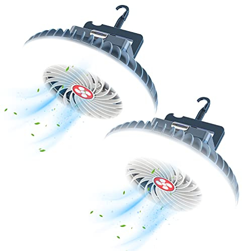 Portable Camping Fan with LED Lantern XTAUTO USB Rechargeable Waterproof Tent Fan with Hanging Hook Magnet Survival Kits for Indoor Outdoor Hiking Car Office Desk Outdoor Emergency Power Outage 2-pack