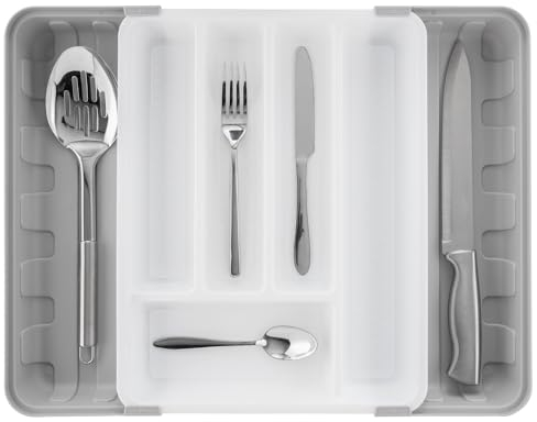 Minky Cutlery Drawer Organiser, Extendable Cutlery Sorter, Storage & Organisation, Utensil Holder, Kitchen Accessories, Cutlery Trays, Kitchen Tools & Gadgets, UK Made (Grey)