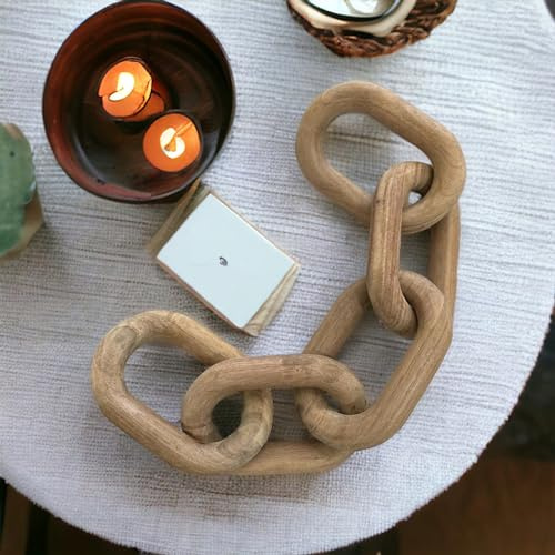 Hapton House Acacia Wood Chain Link Decor - Natural Hand Carved Accent for Coffee Table, Living Room, Mantle, Book Shelf - Modern - Farmhouse - Rustic - Boho - Home Décor
