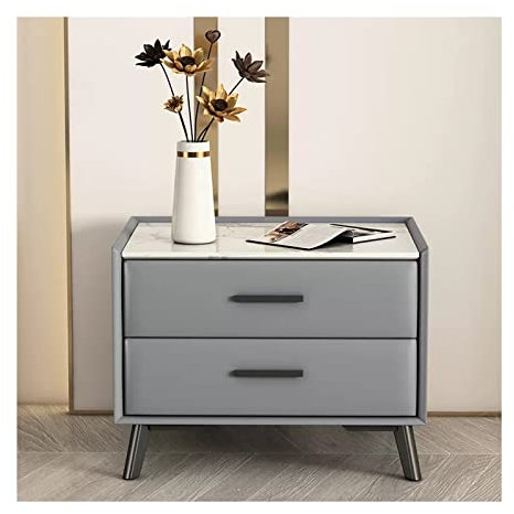 Table de chevet Table de chevet moderne en cuir artificiel Table de chevet en ardoise laquée Armoire rectangulaire en bois Chambre à coucher Casier de chevet avec rangement à 2 tiroirs Chevet de lit (