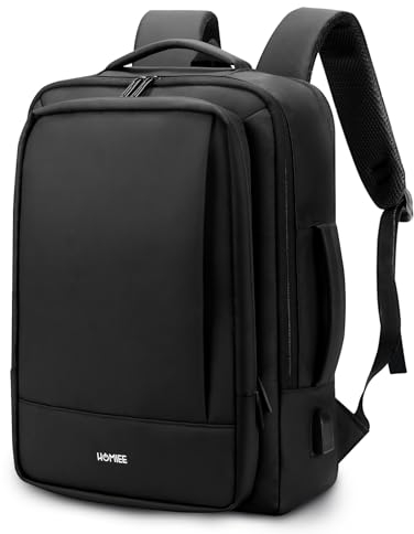 HOMIEE Business Rucksack Herren Laptoprucksack Herren Wasserdicht Laptop Groß Erweiterbarer Handgepäck Rucksack 23-30L Daypack Trave Backpack mit Laptopfach für Arbeit Uni Reisen Schwarz