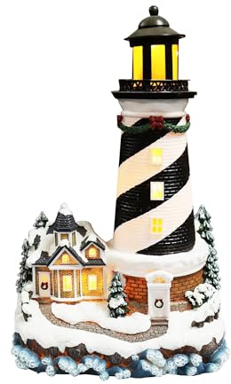 MOMENTS IN TIME 13.7”H Lighthouse - LED Lights, Adapter Included Christmas Village - Hand-Painted Polyresin