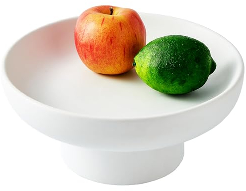 Denique Frutero de cerámica blanca para encimera de cocina, cuenco decorativo de pedestal de 10 pulgadas para decoración del hogar, centro de mesa, cuencos grandes redondos, soporte de frutas de