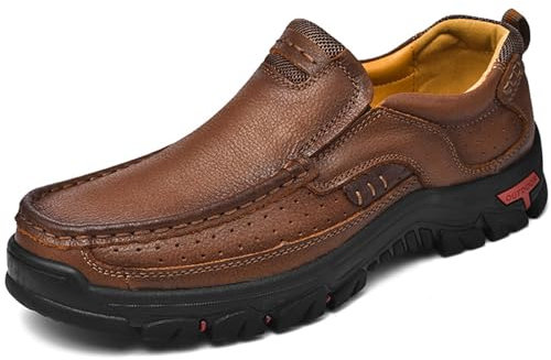 Scarpe Uomo Pianta Larga Scarpe Basse Sportive in Pelle Mocassini Uomo Classico Piatto Slip On Confortevole Sneakers Casual all'Aperto Casual Mocassino Sneakers,Marrone,46/280mm