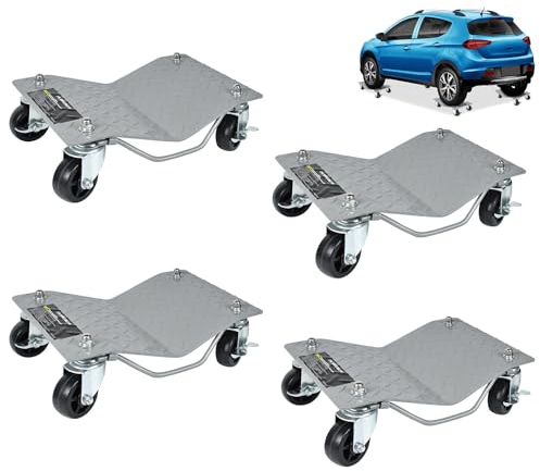 Aufun Ayuda de maniobra 4 piezas, gato de maniobra, gato de rodillos de maniobra para coches, camiones, plataforma móvil para neumáticos, cada uno con una capacidad de carga de 500 kg, Sibler