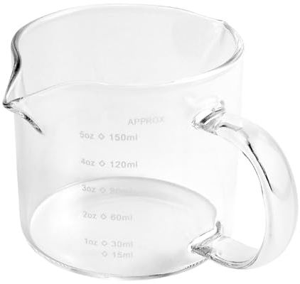 DOERDO Espresso Glass Measuring Cup, 150ml/5oz Double Spouts Glass Pitcher with Handle, Mini Coffee Pot Pitcher
