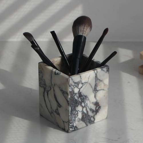 Calacatta Zahnbürstenhalter aus Marmor, für Badezimmer, natürlicher Marmor, Make-up-Pinselhalter, Arbeitsplatten-Organizer