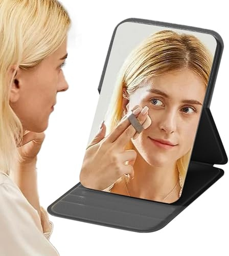 Vanità pieghevole da viaggio, pieghevole, da viaggio, senza cornice, ad alta definizione, portatile, multifunzionale, con morbida copertura in pelle PU per camera da letto,
