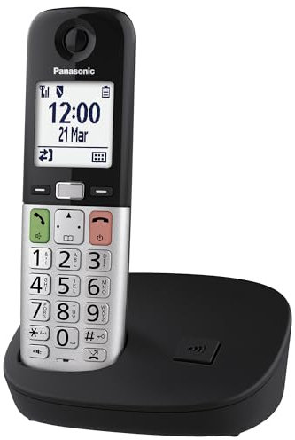 Panasonic KX-TGU410EXB - Telefono digitale senza fili con segreteria telefonica, unità base e 1 combinato, schermo LCD, chiamate preferite, lampada torcia, compatibile con apparecchi acustici, nero e