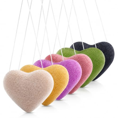 6 pcs Konjac Sponge, DaKuan Cordate Facial Sponges, Polychrome Face Sponges for Cleansing, Natural, Colorful, Gentle Exfoliation for Radiant Skin