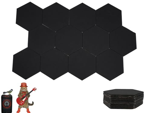 12 Stück Akustikplatten, Hexagon Akustik Panel, Selbstklebend Austikpaneele aus Polyester,30 * 35 * 0.9cm, Hochdichte Schallschutzplatten Wand für Tonstudio Studio Büro Wanddekoration (Schwarz)