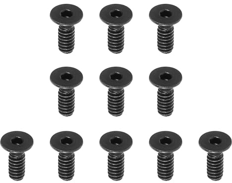 PATIKIL #6-32 x 3/8 Tornillos de Cabeza Plana, Paquete de 10 Tornillos Avellanados Planos Hexagonal con Rosca Completa Rosca Gruesa UNC Óxido Negro Grado 10.9
