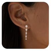 LunarCharm Boucles d'oreilles en or pour femme, boucles d'oreilles délicates en or plaqué or 18 carats pour femme, boucles d'oreilles hypoallergéniques, simples boucles d'oreilles longues en or, doré