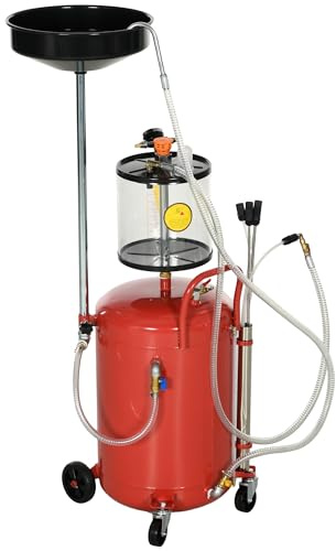 DURHAND Récupérateur d'huile de vidange d'huile usagée Portable 2-en-1, équipé de Roues, Hauteur réglable et vidangeur d'huile pneumatique de 80 L, Rouge