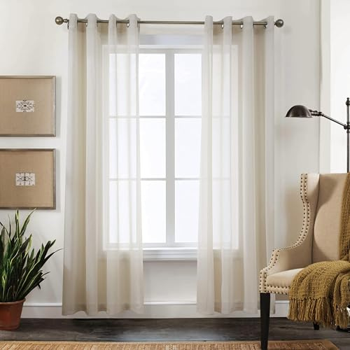 CUCRAF Transparente Gardinen mit ösen Vorhänge Wohnzimmer & Schlafzimmer, H210 x B140cm 2er Set Vorhänge Leinen, Einfarbiger Vorhang Pflegeleichte in Leinenoptik