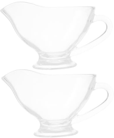 VOSAREA Glass Gravy Sauce Boats with Handle Lightweight Milk Creamer Jugs 2pcs 215ml Each for Serving Sauces and Seasonings in Restaurant and Home Kitchen