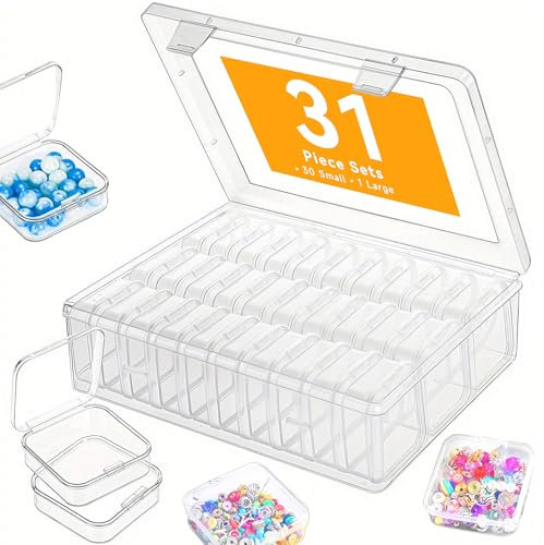 Rhimooay Piccole scatole di immagazzinaggio (5,5 x 5,5 x 2 cm), 30 pezzi, scatole di smistamento per piccoli oggetti, perline da stirare, scatola per riporre pillole, gioielli e piccoli oggetti