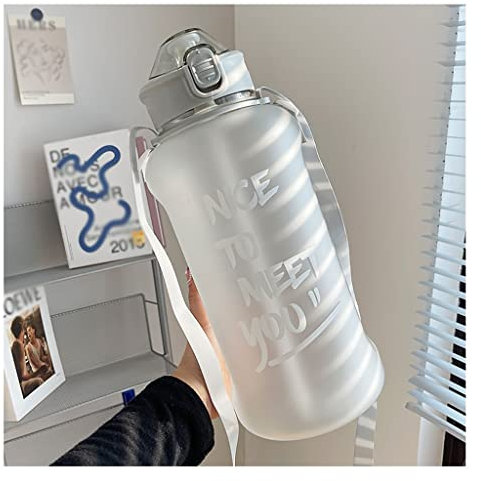 Bouteille Eau Bouteille d'eau de sport avec des bouteilles d'eau en plein air de paille en plastique Portable eau tasse d'eau Dinkware Camping Bouteille de vélo Fitness Gourde D'Eau Fitness(D-grey,380