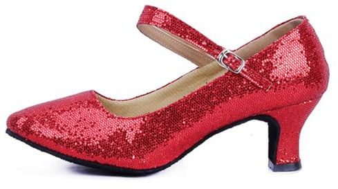 Women's Glitter Latin Ballroom Shoes Modern Tango Dancing Shoes for Salsa Parties Wedding 5.5 Red