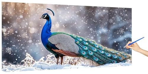 Malen Nach Zahlen Erwachsene Pfau, Malen Nach Zahlen SchneeKinder Kleines Format, DIY Paint by Numbers Kreativ Set AnfäNger Inklusive Pinsel und Acrylfarben Ohne Rahmen Deko Geschenk 100x50cm Y-2
