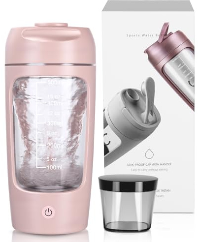 Elektrischer Protein Shaker 650 ml mit Pulverfach, USB, BPA-frei, Rosa | USB-aufladbar mit Pulverfach, ideal für Proteinpulver, Eiweiß- und Milchshakes. Auslaufsicher und leicht zu reinigen.