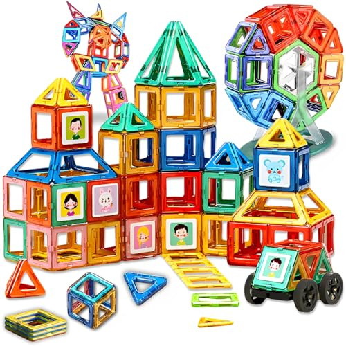 JOOZLEWELT Magnetische Bausteine 158 Teile, Magnetspielzeug Magneten Kinder Magnetbausteine Magnet Spielzeug Magnetspiele für Geschenk ab 3 4 5 6 7 8 Jahre Junge Mädchen Bauklötze Kinderspielzeug