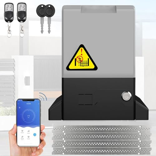 MXHACD 370W Automatic Sliding Gate Opener Kit,with Remote Controls And Infrared Sensor, Heavy Duty Gate Operator For Gate Up To 800kg(with 8x0.5M Rails)