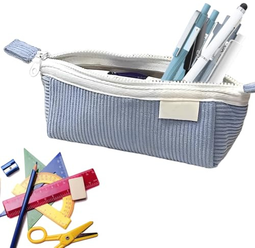 LOMSUXA Federmäppchen, Mäppchen Cord-Stoff, Schlamppermäppchen Damen, Federmäppchen Mädchen, Federtasche Stiftetasche Stiftemappe, Pencil Case, Cord Federtasche für Teenager Schule, Büro (Grau)